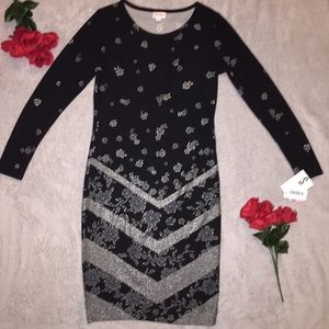 S LuLaRoe Elegant Debbie Dress Black & Silver Rose